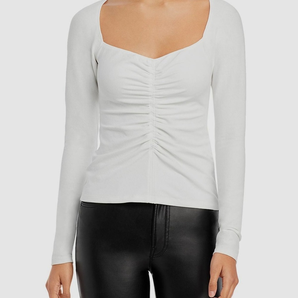 A.L.C. Women White Halley Stretch V-Neck Long-Sleeve Blouse Top